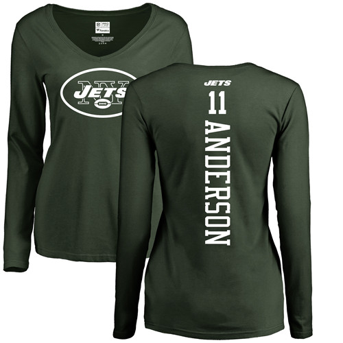 New York Jets Green Women Robby Anderson Backer NFL Football #11 Long Sleeve T Shirt->women nfl jersey->Women Jersey